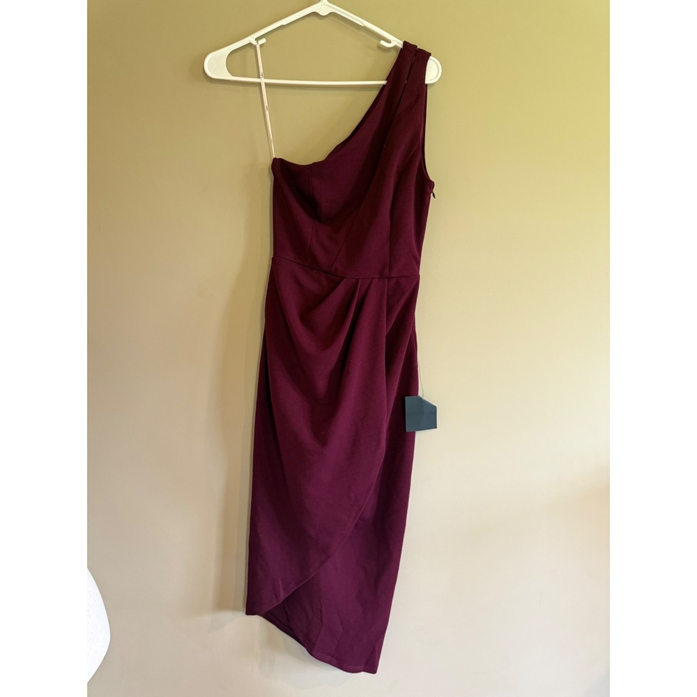 Lulus One Shoulder Midi Dress Burgundy Wine Skirt Cocktail Wedding Guest XS